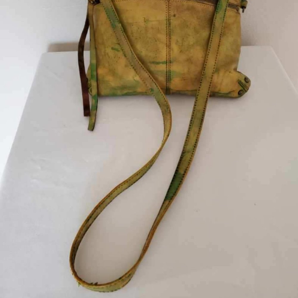 Lucky Brand Leather Purse Tan brown beige green camo hippie tie dyed crossbody - Picture 4 of 11